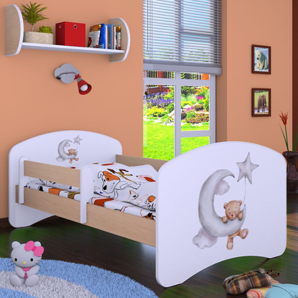 Pat pentru copii Happy Babies Happy Bear and Moon 80 x 160 cm/ Placa/ White photo 4