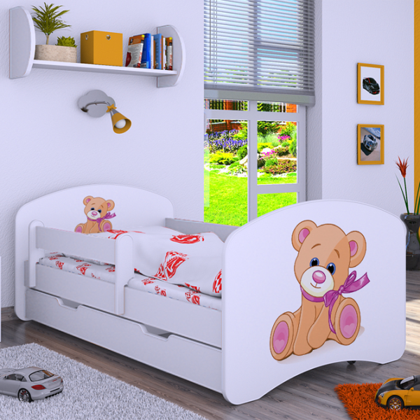 Pat pentru copii Happy Babies Happy Bear with Bow 80 x 160 cm/ Placa/ White photo 4