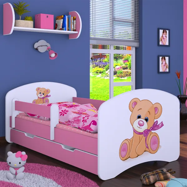Pat pentru copii Happy Babies Happy Bear with Bow 80 x 160 cm/ Placa/ White photo 4