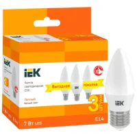 Set becuri LED IEK C35 LLE-C35-07-230-30-E14-3 E14/ 7 W/ 3000 K/ 630lm/ Yellow photo 3