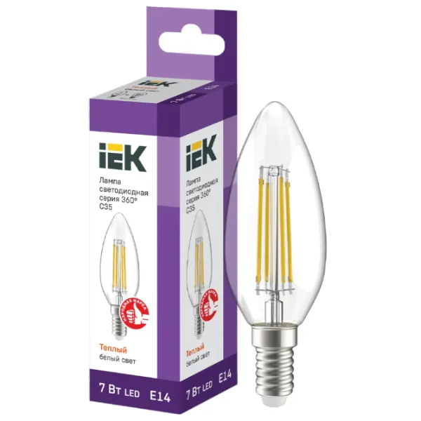 Bec LED cu filament IEK C35 LLF-C35-7-230-30-E14-CL E14/ 7 W/ 2700 K/ 840lm/ Yellow photo 3