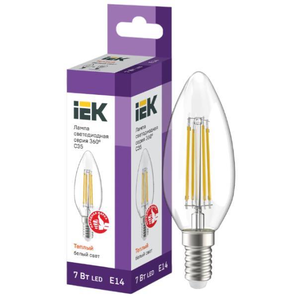Лампочка светодиодная филаментная IEK C35 LLF-C35-7-230-30-E14-CL E14/ 7 Вт/ 3000 K/ 840лм/ White photo 3
