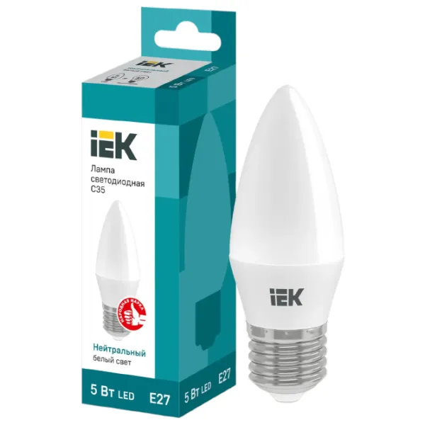 Bec LED IEK C35 LLE-C35-5-230-40-E27 E14/ 5 W/ 4000 K/ 450lm/ White photo 3 Bec LED IEK C35 LLE-C35-5-230-40-E27 E14/ 5 W/ 4000 K/ 450lm/ White photo 3