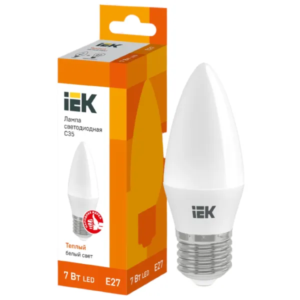Bec LED IEK C35 LLE-C35-7-230-30-E27 E27/ 7 W/ 3300 K/ 630lm/ Yellow photo 3 Bec LED IEK C35 LLE-C35-7-230-30-E27 E27/ 7 W/ 3300 K/ 630lm/ Yellow photo 3