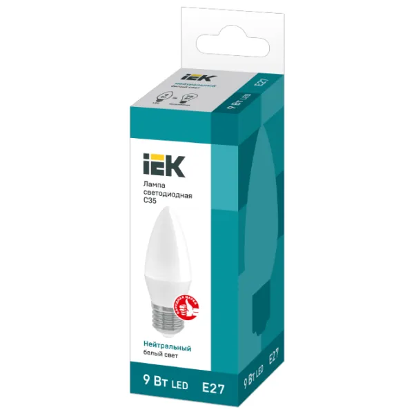 Лампочка светодиодная IEK C35 LLE-C35-9-230-40-E27 E27/ 9 Вт/ 4000 K/ 810лм/ White photo 2 Лампочка светодиодная IEK C35 LLE-C35-9-230-40-E27 E27/ 9 Вт/ 4000 K/ 810лм/ White photo 2