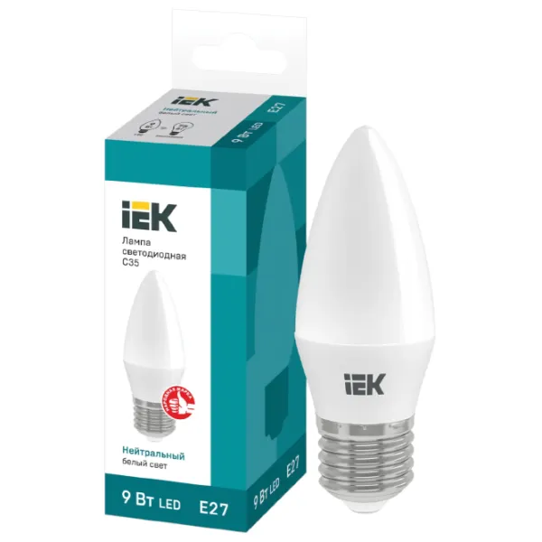 Лампочка светодиодная IEK C35 LLE-C35-9-230-40-E27 E27/ 9 Вт/ 4000 K/ 810лм/ White photo 3 Лампочка светодиодная IEK C35 LLE-C35-9-230-40-E27 E27/ 9 Вт/ 4000 K/ 810лм/ White photo 3
