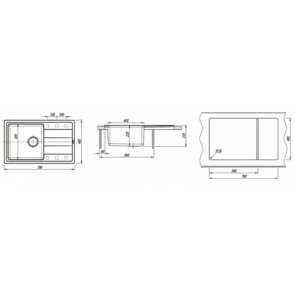 Chiuvetă Florentina Combi 780 78 x 48 / Piatră artificială, inox / Jasmin photo 3
