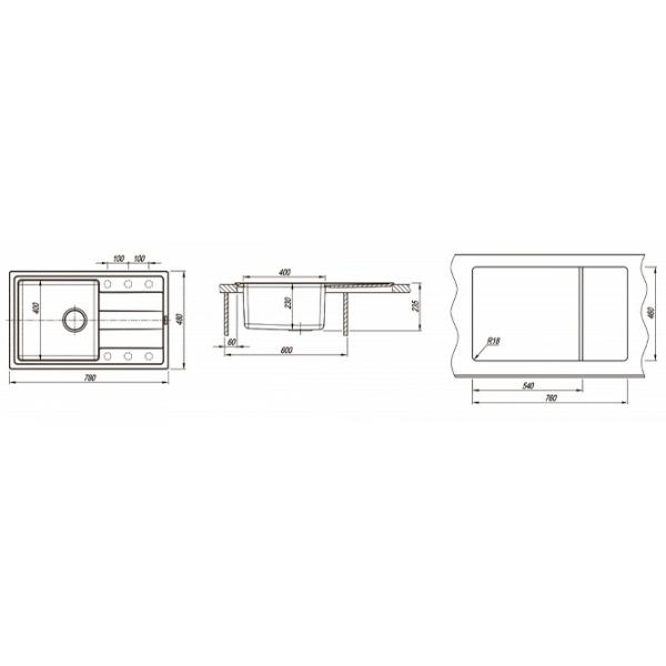 Chiuvetă Florentina Combi 780 78 x 48 / Piatră artificială, inox / Beige photo 3