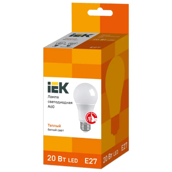 Лампочка светодиодная IEK A60 LLE-A60-20-230-30-E27 E27/ 20 Вт/ 3300 K/ 1800лм/ Yellow photo 2 Лампочка светодиодная IEK A60 LLE-A60-20-230-30-E27 E27/ 20 Вт/ 3300 K/ 1800лм/ Yellow photo 2