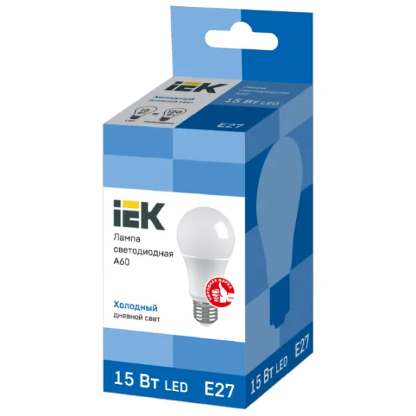 Лампочка светодиодная IEK A60 LLE-A60-15-230-65-E27 E27/ 15 Вт/ 6500 К/ 1350лм/ White photo 2 Лампочка светодиодная IEK A60 LLE-A60-15-230-65-E27 E27/ 15 Вт/ 6500 К/ 1350лм/ White photo 2