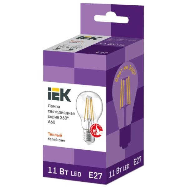 Bec LED cu filament IEK A60 LLF-A60-11-230-30-E27-CL E27/ 11 W/ 3300 K/ 1320lm/ White photo 2 Bec LED cu filament IEK A60 LLF-A60-11-230-30-E27-CL E27/ 11 W/ 3300 K/ 1320lm/ White photo 2