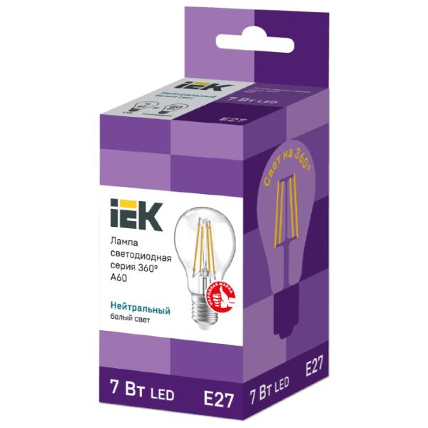 Bec LED cu filament IEK A60 LLF-A60-7-230-40-E27-CL E27/ 7 W/ 4000 K/ 1320lm/ White photo 2 Bec LED cu filament IEK A60 LLF-A60-7-230-40-E27-CL E27/ 7 W/ 4000 K/ 1320lm/ White photo 2