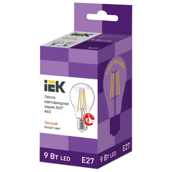 Лампочка светодиодная IEK A60 LLF-A60-9-230-40-E27-CL E27/ 9 Вт/ 4000 K/ 1080лм/ White photo 2