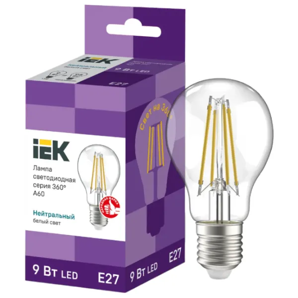 Лампочка светодиодная IEK A60 LLF-A60-9-230-40-E27-CL E27/ 9 Вт/ 4000 K/ 1080лм/ White photo 3