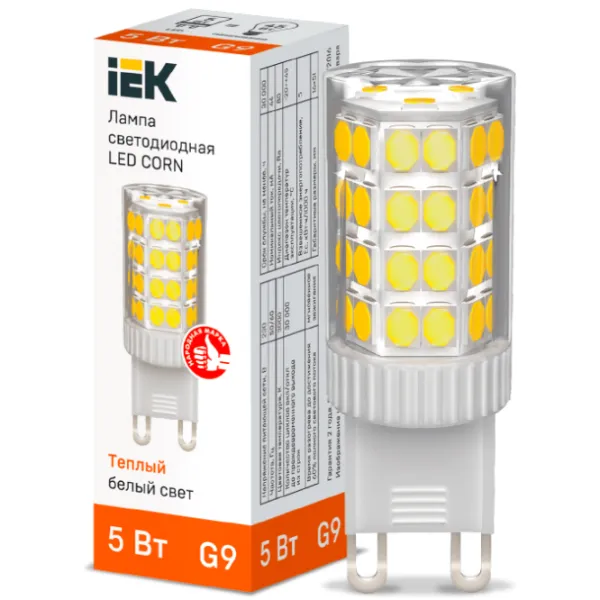 Лампочка светодиодная IEK LED CORN LLE-CORN-5-230-30-G9 G9/ 5 Вт/ 3000 K/ 475лм/ White photo 3 Лампочка светодиодная IEK LED CORN LLE-CORN-5-230-30-G9 G9/ 5 Вт/ 3000 K/ 475лм/ White photo 3