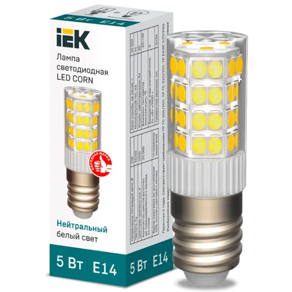 Лампочка светодиодная IEK LED CORN LLE-CORN-5-230-40-E14 E14/ 5 Вт/ 4000 K/ 475лм/ White photo 3 Лампочка светодиодная IEK LED CORN LLE-CORN-5-230-40-E14 E14/ 5 Вт/ 4000 K/ 475лм/ White photo 3