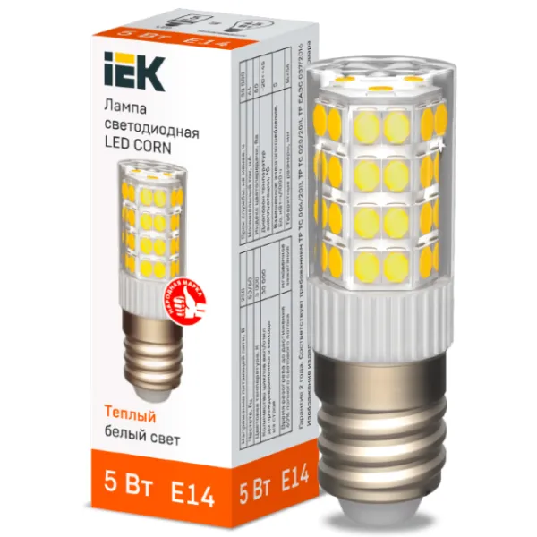 Лампочка светодиодная IEK LED CORN LLE-CORN-5-230-30-E14 E14/ 5 Вт/ 3000 K/ 475лм/ White photo 3 Лампочка светодиодная IEK LED CORN LLE-CORN-5-230-30-E14 E14/ 5 Вт/ 3000 K/ 475лм/ White photo 3