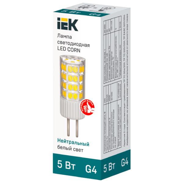 Лампочка светодиодная IEK LED CORN LLE-CORN-5-230-40-G4 G4/ 5 Вт/ 4000 K/ 475лм/ White photo 2 Лампочка светодиодная IEK LED CORN LLE-CORN-5-230-40-G4 G4/ 5 Вт/ 4000 K/ 475лм/ White photo 2