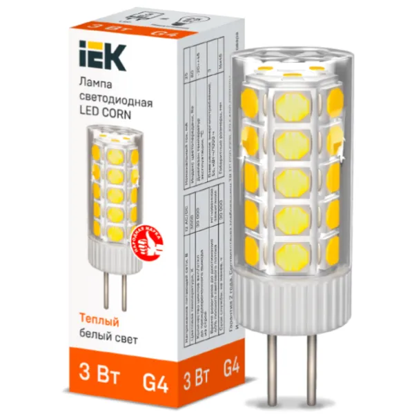 Лампочка светодиодная IEK LED CORN LLE-CORN-3-012-30-G4 G4/ 3 Вт/ 3000 K/ 285лм/ White photo 3 Лампочка светодиодная IEK LED CORN LLE-CORN-3-012-30-G4 G4/ 3 Вт/ 3000 K/ 285лм/ White photo 3