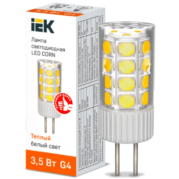 Лампочка светодиодная IEK LED CORN LLE-CORN-4-230-30-G4 G4/ 3.5 Вт/ 3000 K/ 333лм/ White photo 3 Лампочка светодиодная IEK LED CORN LLE-CORN-4-230-30-G4 G4/ 3.5 Вт/ 3000 K/ 333лм/ White photo 3