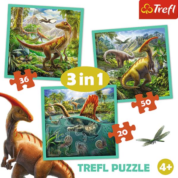 Пазл 2D Trefl 3 in 1 World of Dinosaur 3+/ Количество деталей: 106 photo 2