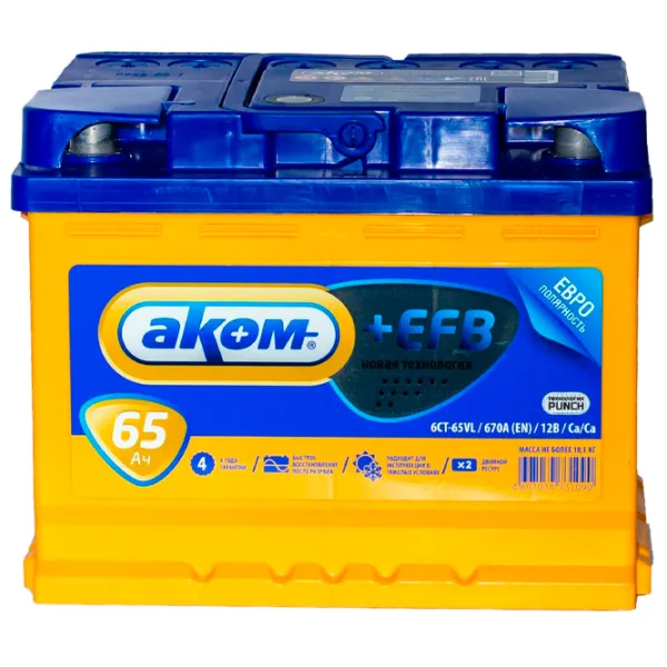 Acumulator auto Akom EFB 6СТ-65VL 670A photo 3 Acumulator auto Akom EFB 6СТ-65VL 670A photo 3