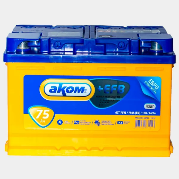 Acumulator auto Akom EFB 6СТ-75VL 750A photo 2 Acumulator auto Akom EFB 6СТ-75VL 750A photo 2