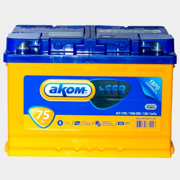 Acumulator auto Akom EFB 6СТ-75VL 750A photo 2 Acumulator auto Akom EFB 6СТ-75VL 750A photo 2