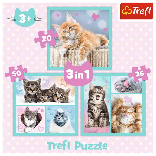 Puzzle 2D Trefl 3 in 1 Sweet animals 3+/ Numărul de piese: 106 photo 2