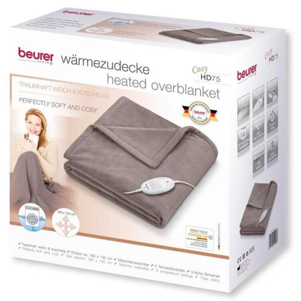 Pătură electrică Beurer HD75 Cosy 100 W/ Flis/ Taupe photo 2