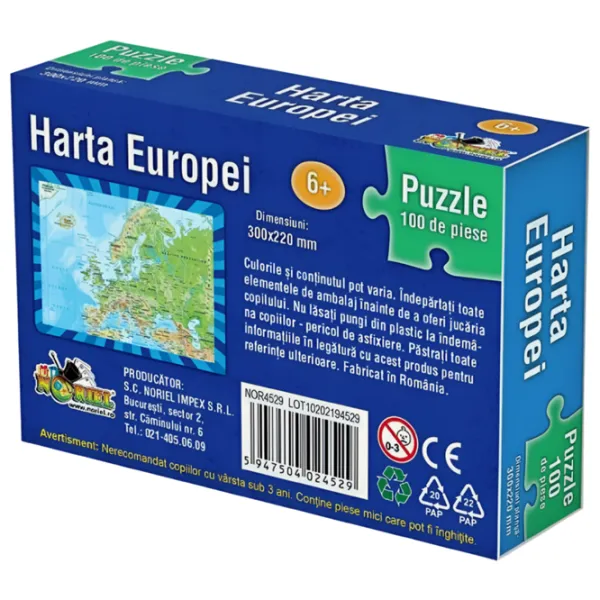 Puzzle 2D Noriel Harta Europei 6+/ Numărul de piese: 100 photo 2 Puzzle 2D Noriel Harta Europei 6+/ Numărul de piese: 100 photo 2