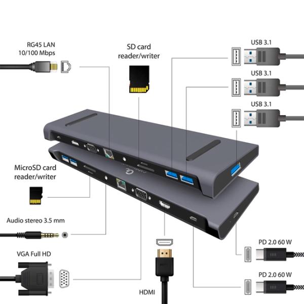 Adapter Cablexpert A-CM-COMBO10-01 USB Type-C/ Gray photo 3