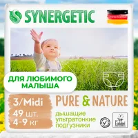 Подгузники для детей SYNERGETIC Pure&Nature 3 4 - 9 кг/ 49 штук photo 2