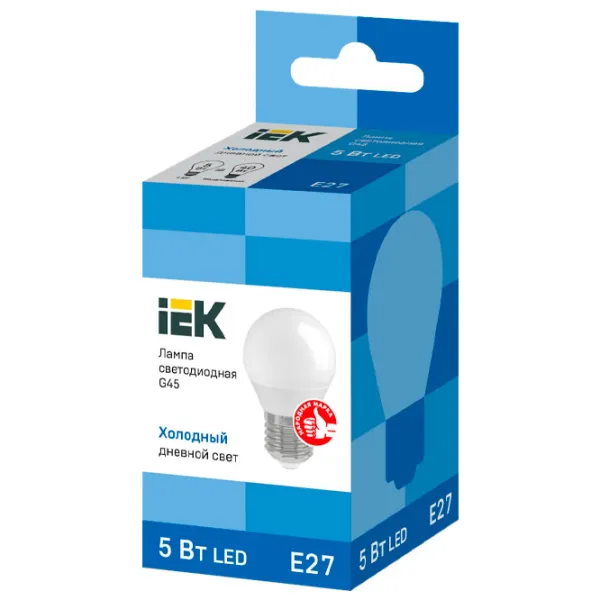 Лампочка светодиодная IEK G45 LLE-G45-5-230-65-E27 E27/ 5 Вт/ 6500 К/ 450лм/ White photo 2 Лампочка светодиодная IEK G45 LLE-G45-5-230-65-E27 E27/ 5 Вт/ 6500 К/ 450лм/ White photo 2