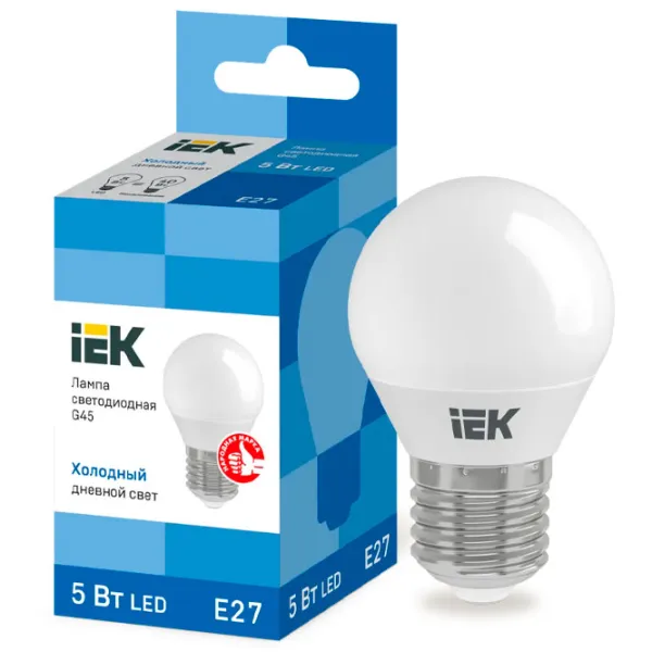 Лампочка светодиодная IEK G45 LLE-G45-5-230-65-E27 E27/ 5 Вт/ 6500 К/ 450лм/ White photo 3 Лампочка светодиодная IEK G45 LLE-G45-5-230-65-E27 E27/ 5 Вт/ 6500 К/ 450лм/ White photo 3