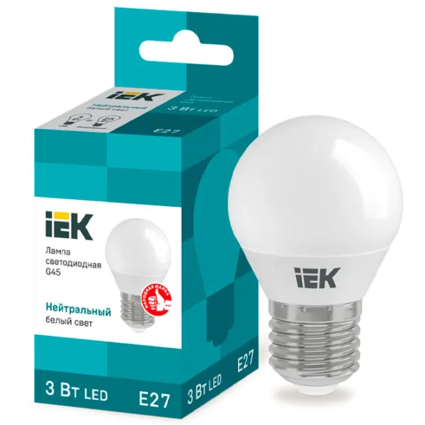 Лампочка светодиодная IEK G45 LLE-G45-3-230-40-E27 E27/ 3 Вт/ 4000 K/ 216лм/ Yellow photo 3