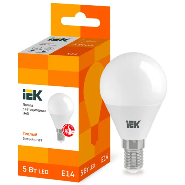 Лампочка светодиодная IEK G45 LLE-G45-5-230-30-E14 E14/ 5 Вт/ 3000 K/ 450лм/ Yellow photo 3 Лампочка светодиодная IEK G45 LLE-G45-5-230-30-E14 E14/ 5 Вт/ 3000 K/ 450лм/ Yellow photo 3