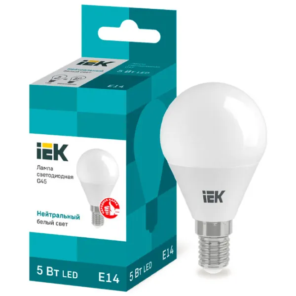 Лампочка светодиодная IEK G45 LLE-G45-5-230-40-E14 E14/ 5 Вт/ 4000 K/ 450лм/ White photo 3 Лампочка светодиодная IEK G45 LLE-G45-5-230-40-E14 E14/ 5 Вт/ 4000 K/ 450лм/ White photo 3