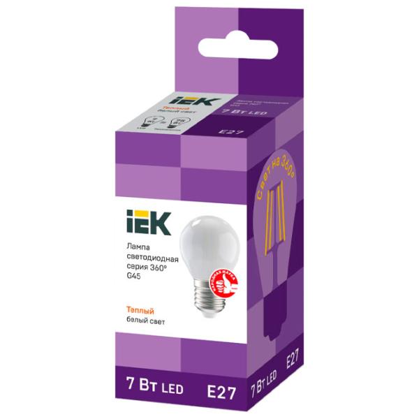 Bec LED cu filament IEK G45 LLF-G45-7-230-30-E27-FR E27/ 7 W/ 3000 K/ 805lm/ Yellow photo 2