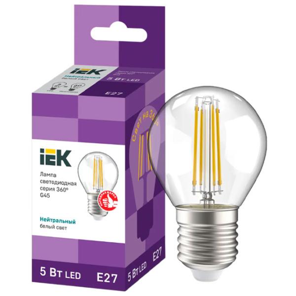 Bec LED cu filament IEK G45 LLF-G45-5-230-40-E27-CL E27/ 5 W/ 4000 K/ 600lm/ White photo 4 Bec LED cu filament IEK G45 LLF-G45-5-230-40-E27-CL E27/ 5 W/ 4000 K/ 600lm/ White photo 4