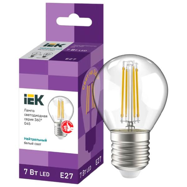Лампочка светодиодная филаментная IEK G45 LLF-G45-7-230-40-E27-CL E27/ 7 Вт/ 4000 K/ 840лм/ White photo 3 Лампочка светодиодная филаментная IEK G45 LLF-G45-7-230-40-E27-CL E27/ 7 Вт/ 4000 K/ 840лм/ White photo 3