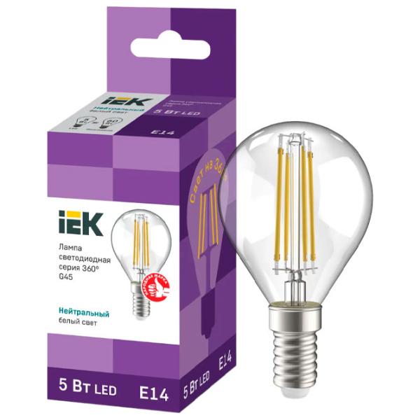 Лампочка светодиодная филаментная IEK G45 LLF-G45-5-230-40-E14-CL E14/ 5 Вт/ 4000 K/ 600лм/ White photo 3 Лампочка светодиодная филаментная IEK G45 LLF-G45-5-230-40-E14-CL E14/ 5 Вт/ 4000 K/ 600лм/ White photo 3