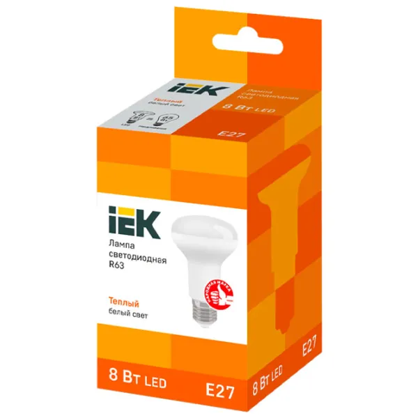 Лампочка светодиодная IEK R63 LLE-R63-8-230-30-E27 E27/ 8 Вт/ 3300 K/ 720лм/ Yellow photo 2 Лампочка светодиодная IEK R63 LLE-R63-8-230-30-E27 E27/ 8 Вт/ 3300 K/ 720лм/ Yellow photo 2