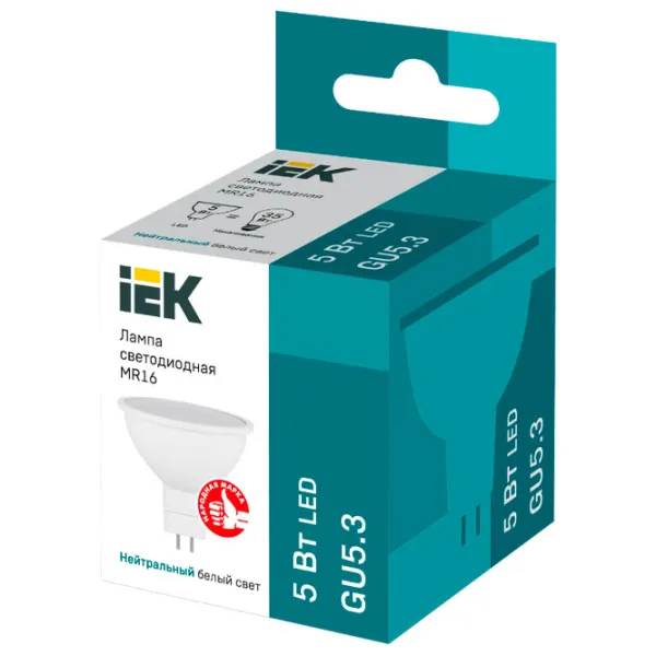 Bec LED IEK MR16 LLE-MR16-5-230-40-GU5 GU5.3/ 5 W/ 4000 K/ 450lm/ White photo 2 Bec LED IEK MR16 LLE-MR16-5-230-40-GU5 GU5.3/ 5 W/ 4000 K/ 450lm/ White photo 2