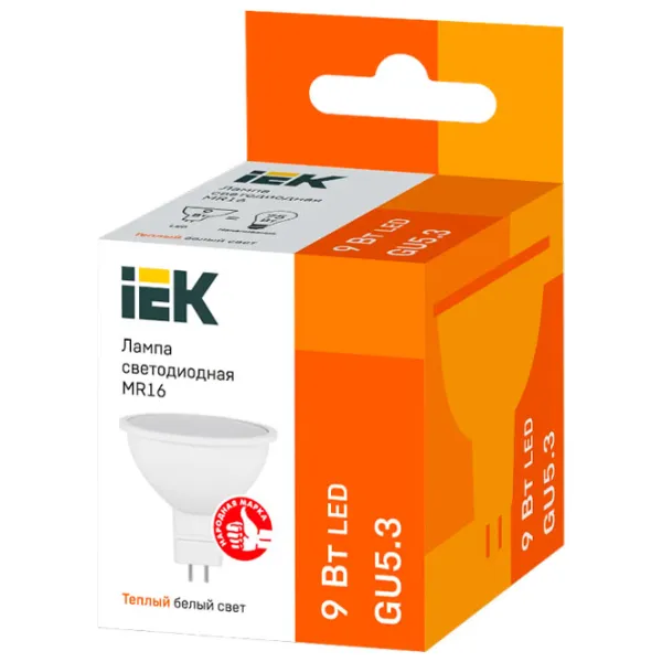 Лампочка светодиодная IEK MR16 LLE-MR16-9-230-30-GU5 GU5.3/ 9 Вт/ 3000 K/ 810лм/ White photo 2