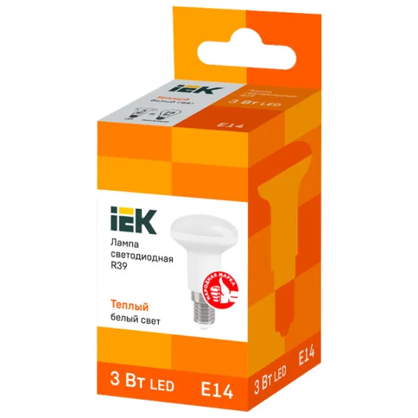 Лампочка светодиодная IEK R39 LLE-R39-3-230-30-E14 E14/ 3 Вт/ 3000 K/ 270лм/ Yellow photo 2 Лампочка светодиодная IEK R39 LLE-R39-3-230-30-E14 E14/ 3 Вт/ 3000 K/ 270лм/ Yellow photo 2