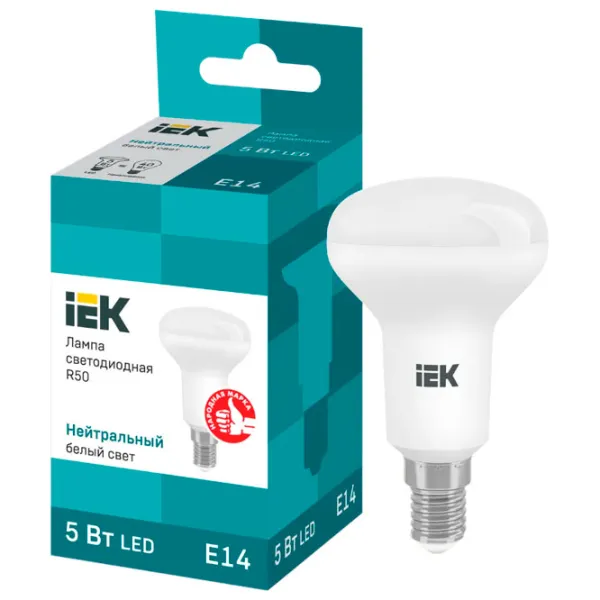 Лампочка светодиодная IEK R50 LLE-R50-5-230-40-E14 E14/ 5 Вт/ 4000 K/ 450лм/ White photo 3 Лампочка светодиодная IEK R50 LLE-R50-5-230-40-E14 E14/ 5 Вт/ 4000 K/ 450лм/ White photo 3