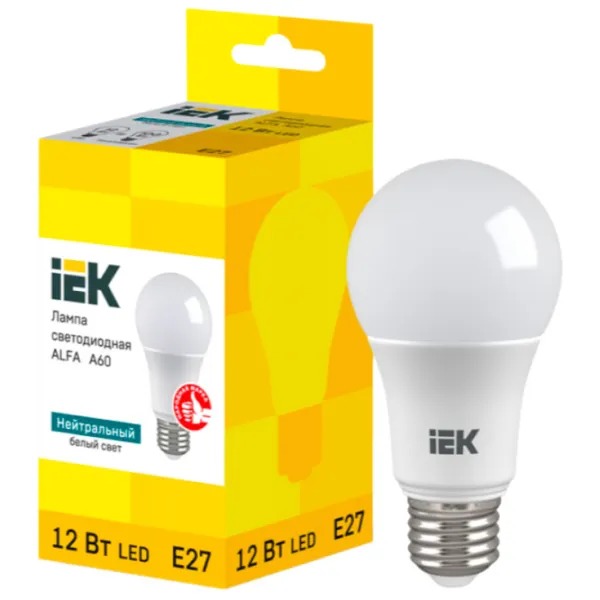 Лампочка светодиодная IEK ALFA A60 LLA-A60-12-230-40-E27 E27/ 12 Вт/ 4000 K/ 1080лм/ White photo 2 Лампочка светодиодная IEK ALFA A60 LLA-A60-12-230-40-E27 E27/ 12 Вт/ 4000 K/ 1080лм/ White photo 2