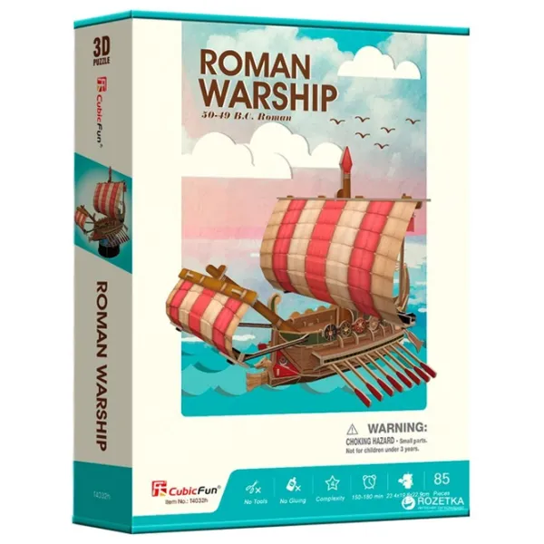 Пазл 3D CubicFun Roman Warship 6+/ Количество деталей: 85 photo 3