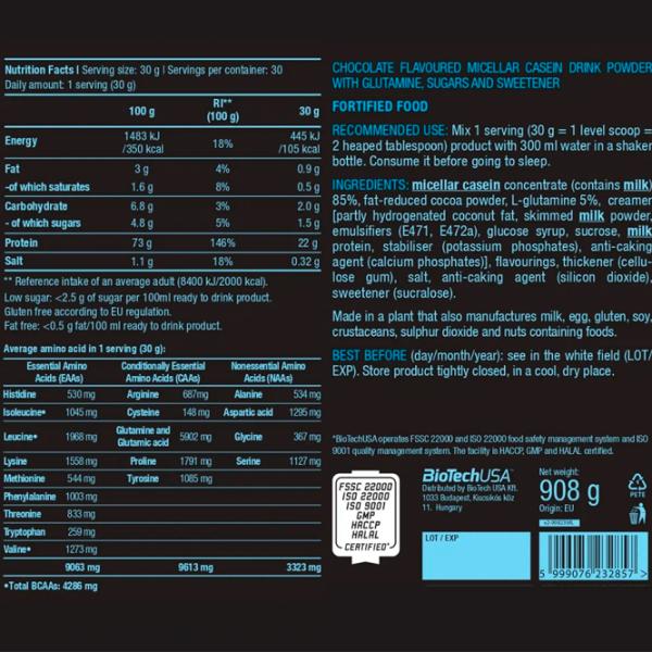 Proteină BioTechUSA Micellar Casein 908 g (5999076232857) praf/ Ciocolată photo 2 Proteină BioTechUSA Micellar Casein 908 g (5999076232857) praf/ Ciocolată photo 2